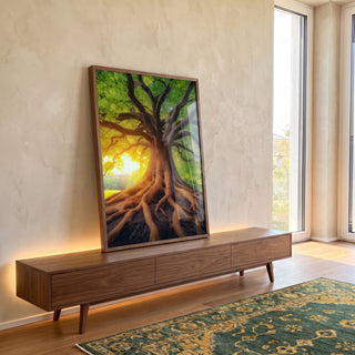 Quadro Decorativo Amanhecer da Árvore da Vida Harmonia e Beleza em ambiente decorado - quadros decorativos para sala