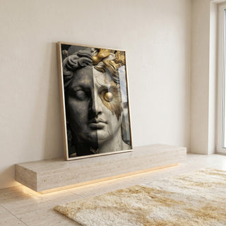 Quadro Decorativo Bustos Dourados Elegantes em ambiente decorado - quadros decorativos para sala