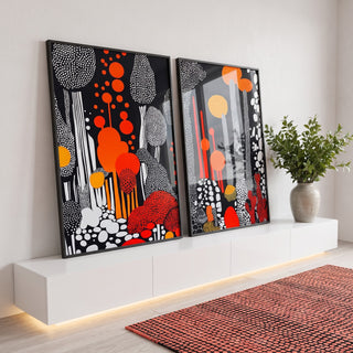 Quadro Decorativo Dupla Abstrata em Pontilhados em ambiente decorado - quadros decorativos para sala
