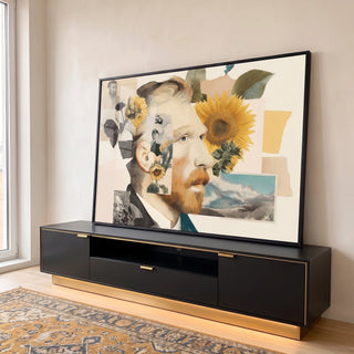 Quadro Decorativo - Retrato Vibrante em Colagem em ambiente decorado - quadros decorativos para sala