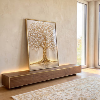 Quadro Decorativo Árvore Dourada Elegante em ambiente decorado - quadros decorativos para sala