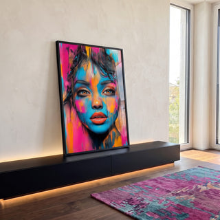 Quadro Decorativo Mulher Abstrata Encanto em Tons Vibrantes em ambiente decorado - quadros decorativos para sala