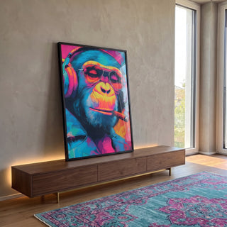 Quadro Decorativo Macaco Cool com Fones em ambiente decorado - quadros decorativos para sala
