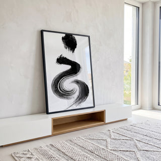 Quadro Decorativo Pincelada em Preto e Branco em ambiente decorado - quadros decorativos para sala