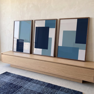 Quadro Decorativo: Harmonia Azul e Cinza, Inspira Modernidade em ambiente decorado - quadros decorativos para sala
