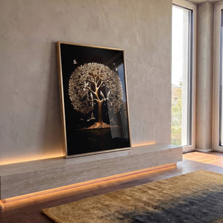 Quadro Decorativo Árvore da Vida Gold: Renove Seu Espaço em ambiente decorado - quadros decorativos para sala