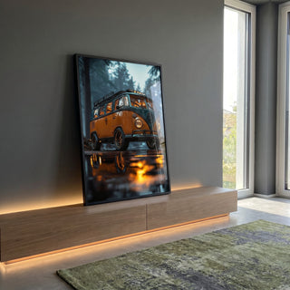 Quadro Decorativo Kombi Aventura Natureza e Liberdade em ambiente decorado - quadros decorativos para sala
