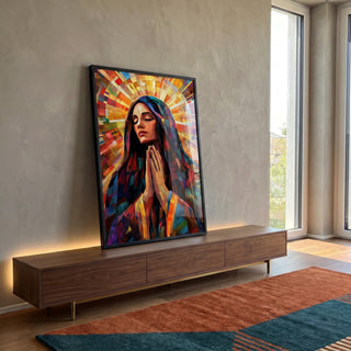 Quadro Decorativo Maria Abstrato - Espiritualidade em Cada Traço em ambiente decorado - quadros decorativos para sala