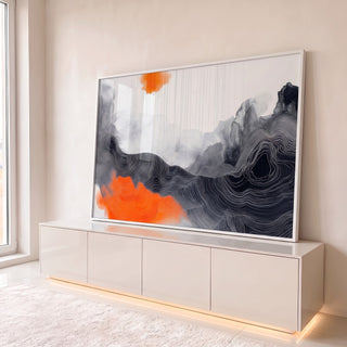 Quadro Decorativo Abstrato Vibrante em Tons Laranja em ambiente decorado - quadros decorativos para sala