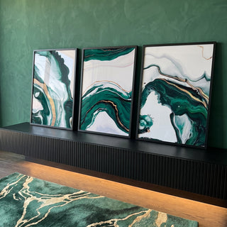 Quadro Decorativo: Sussurros de Serenidade em Mármore Verde em ambiente decorado - quadros decorativos para sala