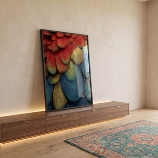 Quadro Decorativo Penas Vibrantes em ambiente decorado - quadros decorativos para sala