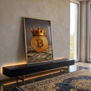 Quadro Decorativo Bitcoin: Poder e Luxo em ambiente decorado - quadros decorativos para sala