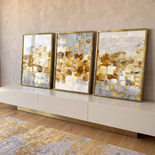Quadro Decorativo: Fusão de Ouro e Branco, Toque Minimalista em ambiente decorado - quadros decorativos para sala