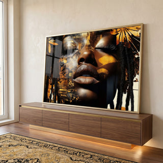 Quadro Decorativo Mulher Detalhes com Flores em ambiente decorado - quadros decorativos para sala