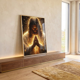 Quadro Decorativo: A Luz da Oração Divina em ambiente decorado - quadros decorativos para sala