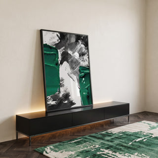 Quadro Decorativo Vibrante Pincelada Verde Única em ambiente decorado - quadros decorativos para sala