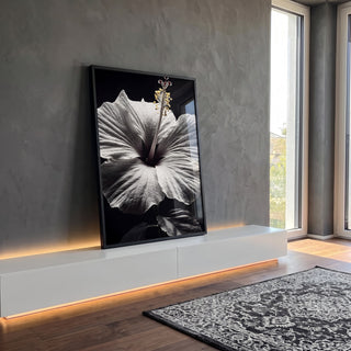 Quadro Decorativo Beleza e Simplicidade do Hibisco em ambiente decorado - quadros decorativos para sala