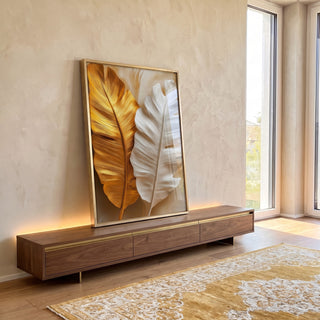 Quadro Decorativo Esplendor das Folhas Douradas em ambiente decorado - quadros decorativos para sala