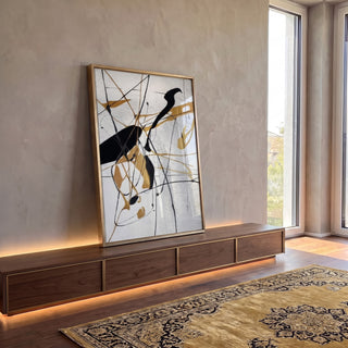 Quadro Decorativo Traços de Ouro em ambiente decorado - quadros decorativos para sala