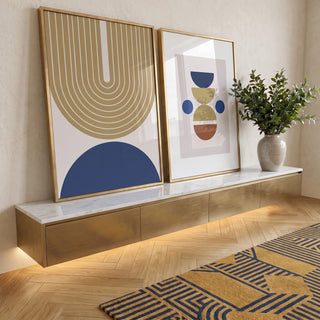 Quadro Decorativo: Harmonia Geométrica Única e Vibrante em ambiente decorado - quadros decorativos para sala