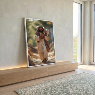 Quadro Decorativo Jesus com o Cordeiro em ambiente decorado - quadros decorativos para sala