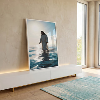 Quadro Decorativo Jesus Sobre as Águas em ambiente decorado - quadros decorativos para sala