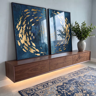 Quadro Decorativo: Oásis Cardume Encantador em ambiente decorado - quadros decorativos para sala