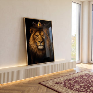 Quadro Decorativo Leão Dourado Majestoso em ambiente decorado - quadros decorativos para sala