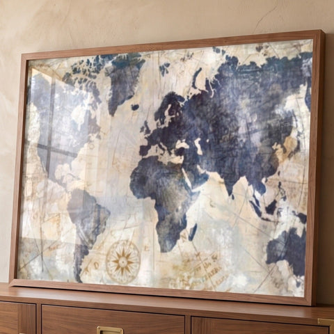 Quadro Decorativo Mapa Múndi Aquarelado Inspire-se a Explorar
