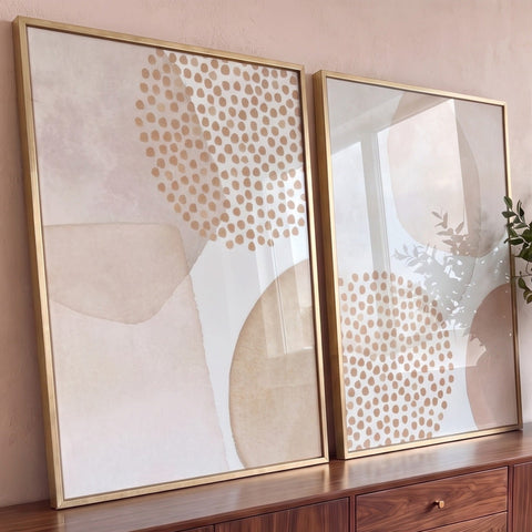 Quadro Decorativo Elegância Rosa e Dourado em Abstrato