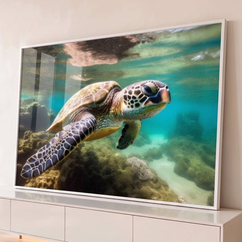 Quadro Decorativo Tartaruga Marinha Beleza Subaquática