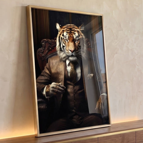 Quadro Decorativo Tigre Executivo Arte Sofisticada para Ambientes Elegantes