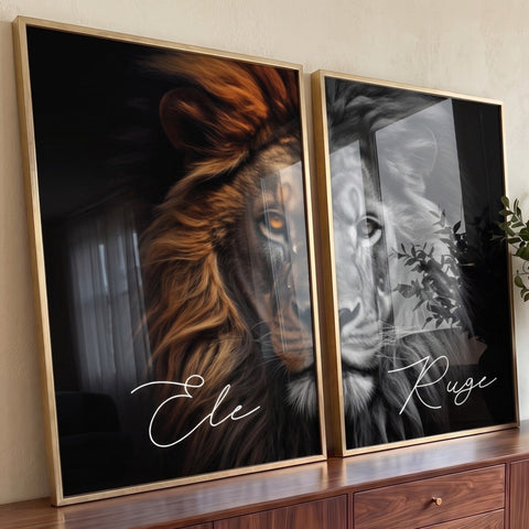 Quadro Decorativo Duo Leão Elegância Realista para Seu Ambiente