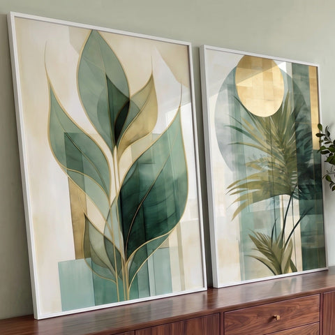 Quadro Decorativo Duo Leaves Elegância Verde para sua Decoração Moderna