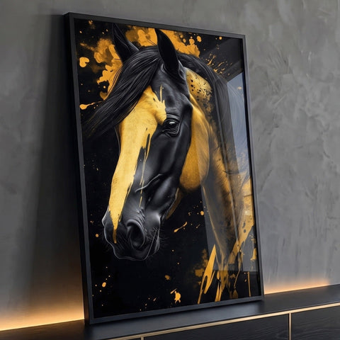 Quadro Decorativo Cavalo Abstrato Arte em Tons Amarelados