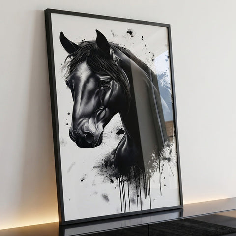 Quadro Decorativo Cavalo Retrato Preto E Branco