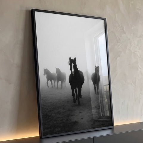 Quadro Decorativo Sofisticado Cavalos em Neblina