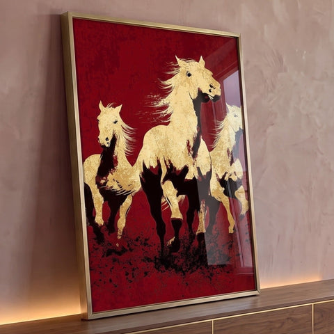 Quadro Decorativo Cavalos em Dourado