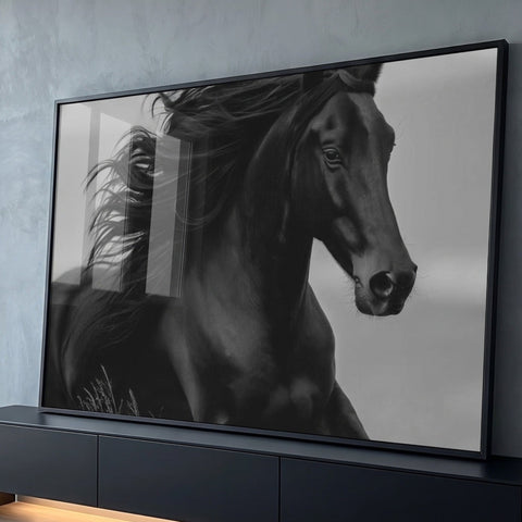 Quadro Decorativo Cavalo Negro em Movimento