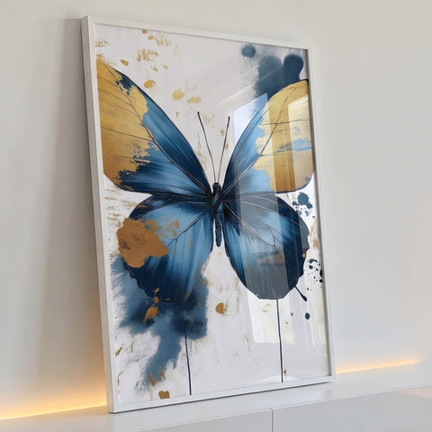 Quadro Decorativo Borboleta Azul e Dourada