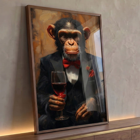 Quadro Decorativo Sofisticado Chimpanzé Elegante