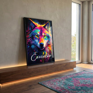 Quadro Decorativo Lobo Colorido - Arte para Transformar Seu Espaço em ambiente decorado - quadros decorativos para sala