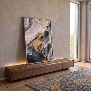 Quadro Decorativo Abstrato Dourado em Luxo em ambiente decorado - quadros decorativos para sala