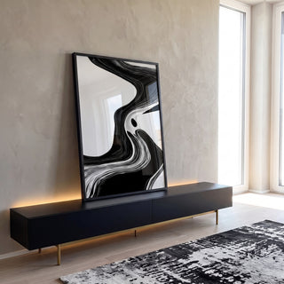 Quadro Decorativo Fluxo Preto e Branco em ambiente decorado - quadros decorativos para sala