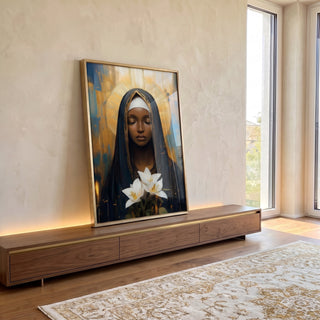 Quadro Decorativo A Paz De Nossa Senhora de Aparecida em ambiente decorado - quadros decorativos para sala