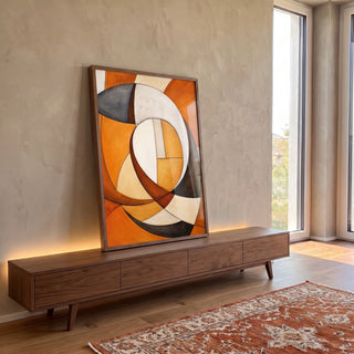 Quadro Decorativo Boho Arte Geométrica em Tons Quentes em ambiente decorado - quadros decorativos para sala