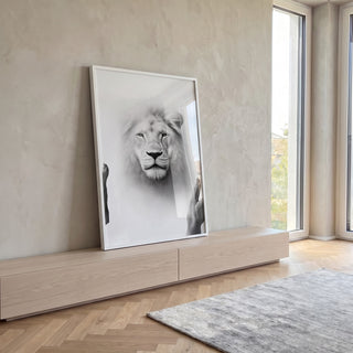 Quadro Decorativo Leão Monocromático em ambiente decorado - quadros decorativos para sala