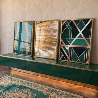 Quadro Decorativo: Luxo Verde e Ouro Art Deco em ambiente decorado - quadros decorativos para sala