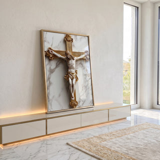 Quadro Decorativo A Cruz Do Senhor Inspiração e Elegância em ambiente decorado - quadros decorativos para sala