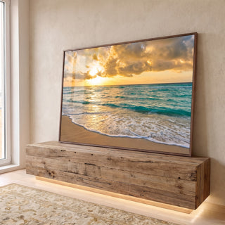Quadro Decorativo: Encantador Pôr do Sol na Praia em ambiente decorado - quadros decorativos para sala